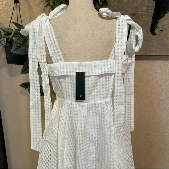 Lulus Forever Darling White Gingham Tie-Strap Mini Dress – Size Large– NWT - Picture 5 of 8